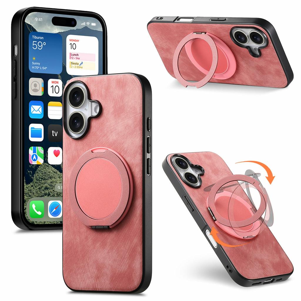 For iPhone 17 Phone Case with Rotating Kickstand Stress Relief Retro Leather Back Cover