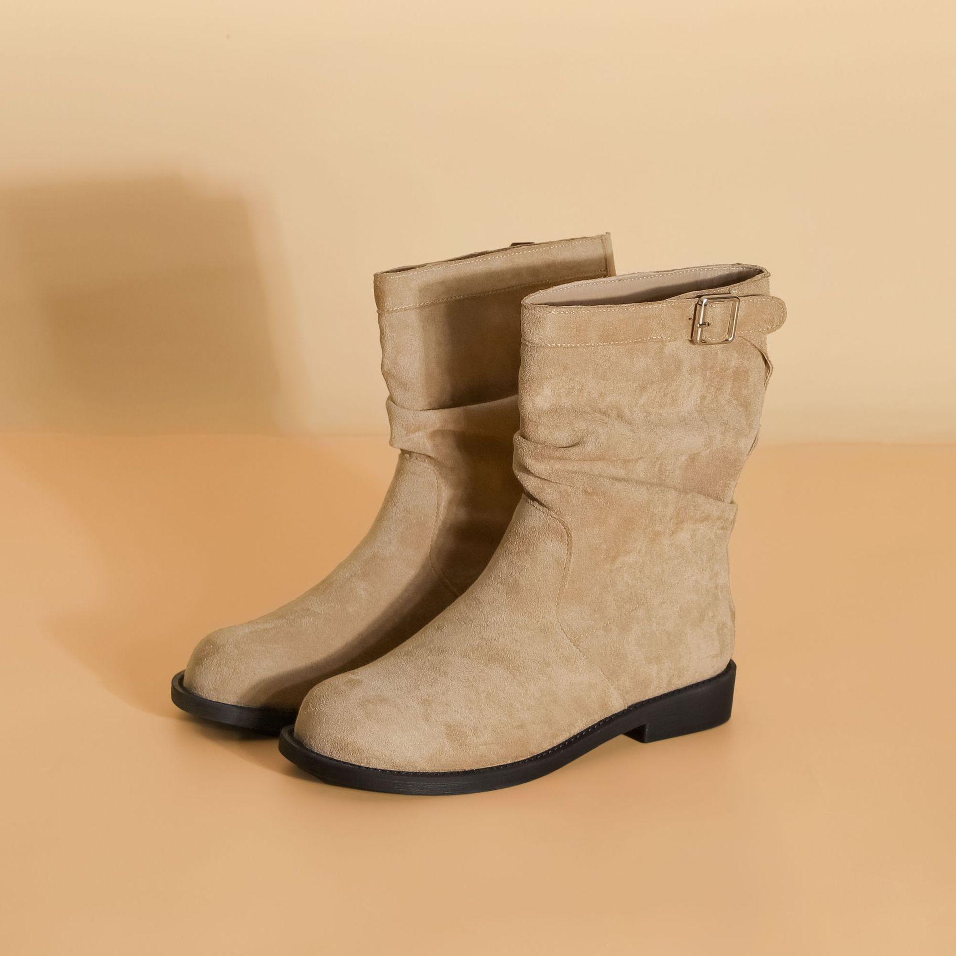 

Grape Mom 2025 Winter New Short Martin Boots Korean Edition Fashion Pleated Pile Boots Korean Edition Boots for School Season 40 хаки