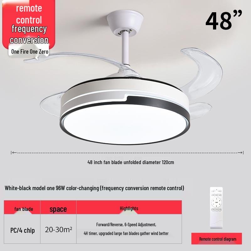 Smart Variable Frequency Ceiling Fan with Chandelier for Living Room, Bedroom, and Restaurant