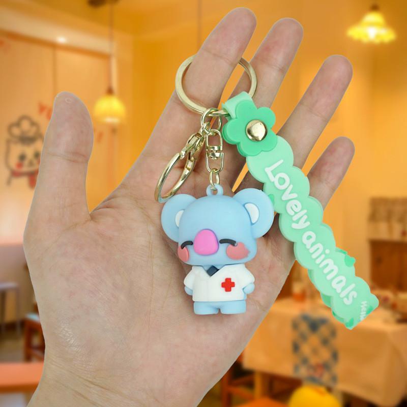 Adorable Cartoon Animal Keychain Cute Bag Charm Rubber Key Accessory Couple Key Holder
