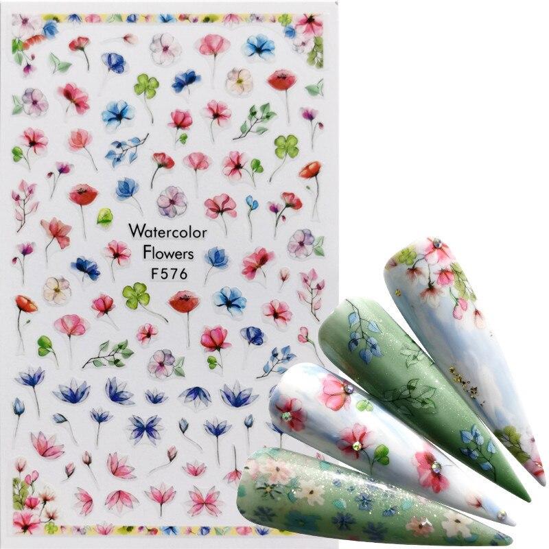 1pc 3D Nail Stickers Spring Summer Natural Flower Leaves Simulation Dried Flower Dragonfly Nail Applique Water Slides Decoration