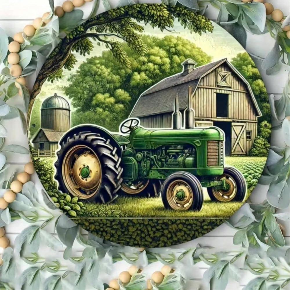 Iron Tinplate Tractor Art Rustic Farmhouse Wreath Easy Hang Wall Decor