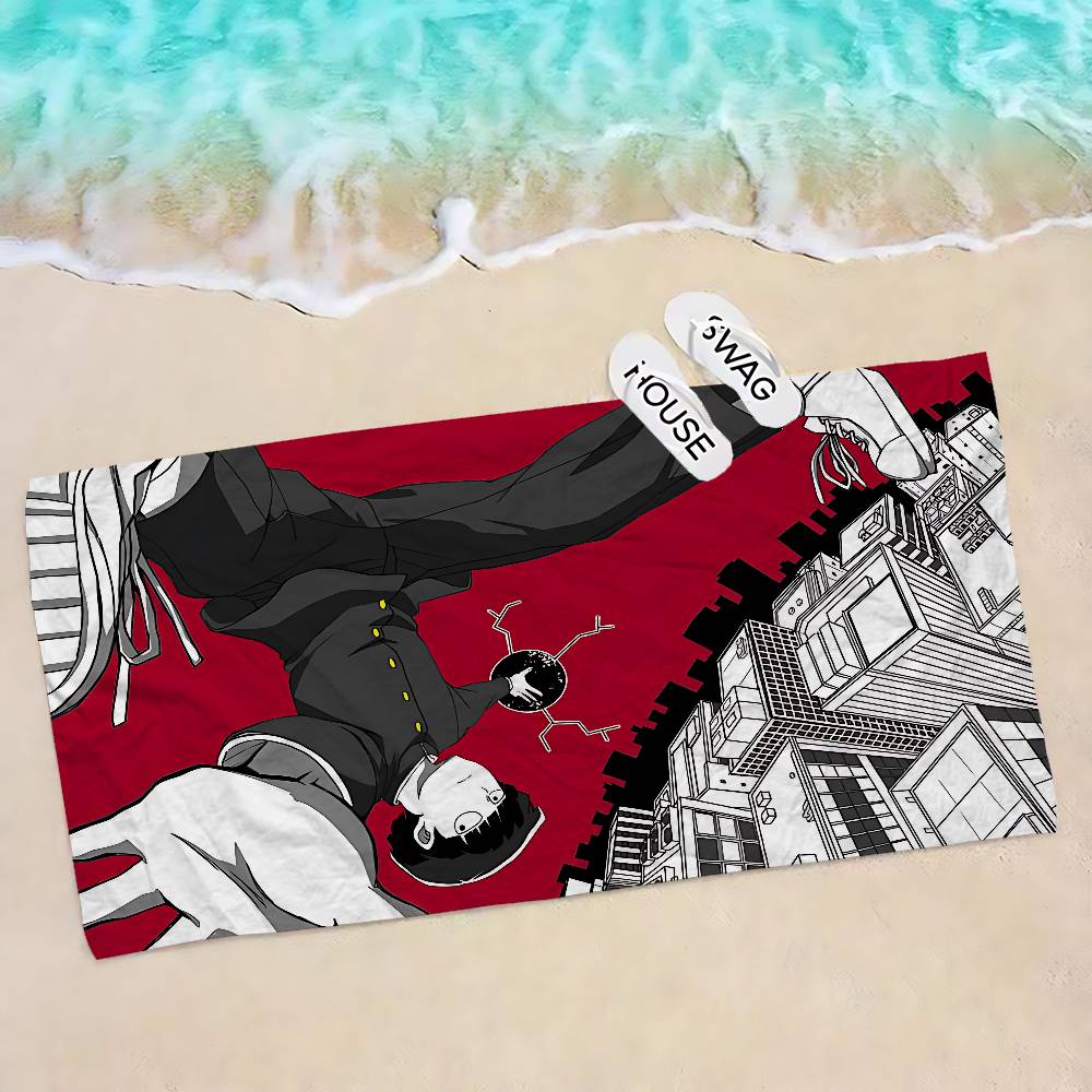 Japan Anime Mob Psycho 100 Big Microfiber Beach Towels Quick Dry Towel Sand Beach Towels Pool Towel for Travel Swim Pool Yoga
