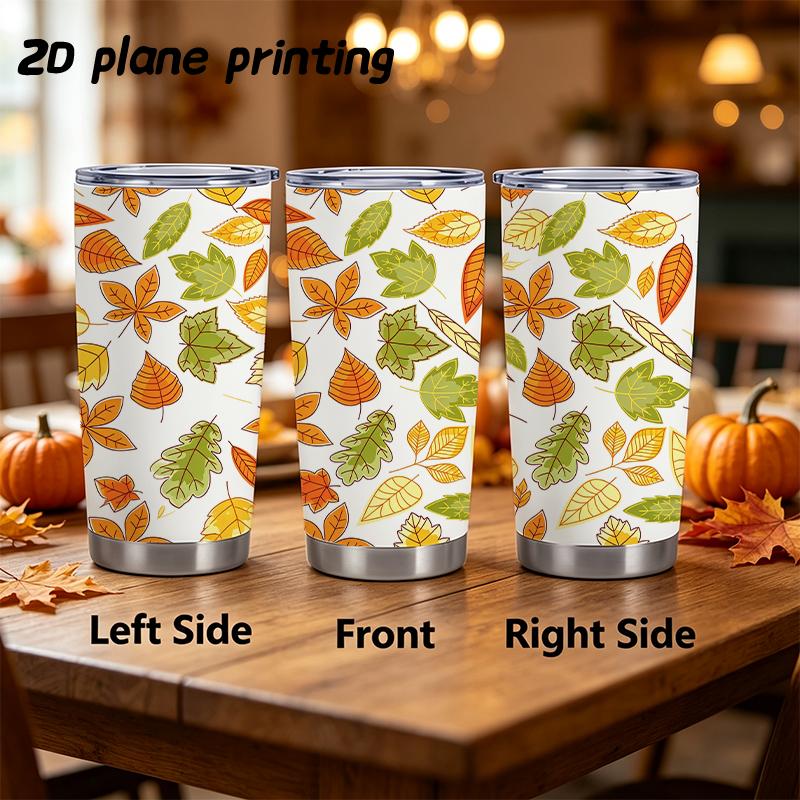 Car Tumbler 591ml Autumn Maple Leaf Elements Straw Cup Straight Tumbler 20oz Car Straw Cup Insulated Travel Cup Portable Tumbler