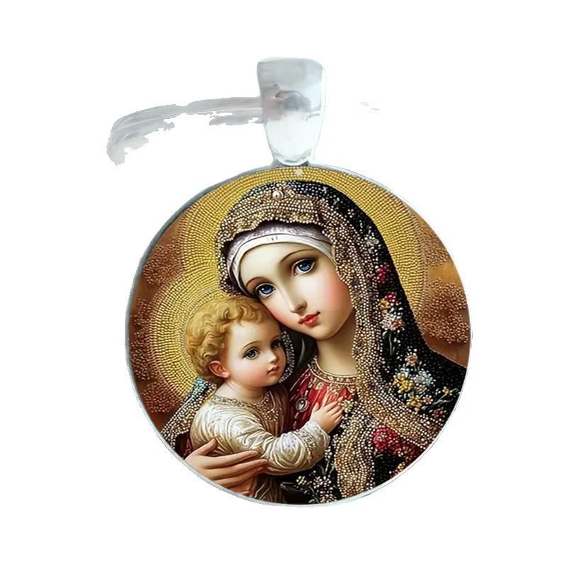 Blessed Virgin Mary Aluminum Round Keychain Gift For Religious Jewelry Collectors