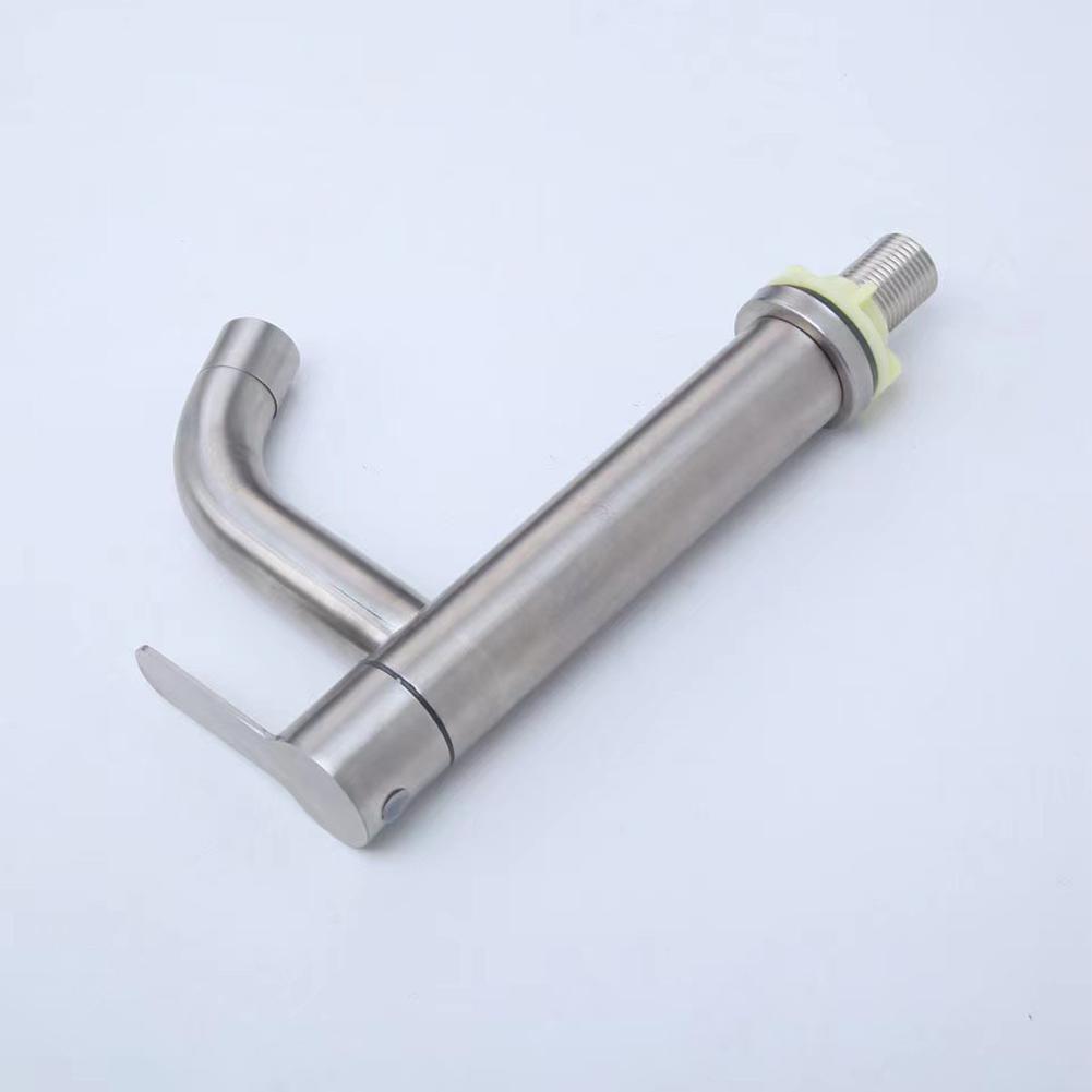 Bathroom Basin Faucet 304 Stainless Steel Single Cold Basin Faucet Deck Mount Bathroom Sink Water Taps Silvery Brushed Tap