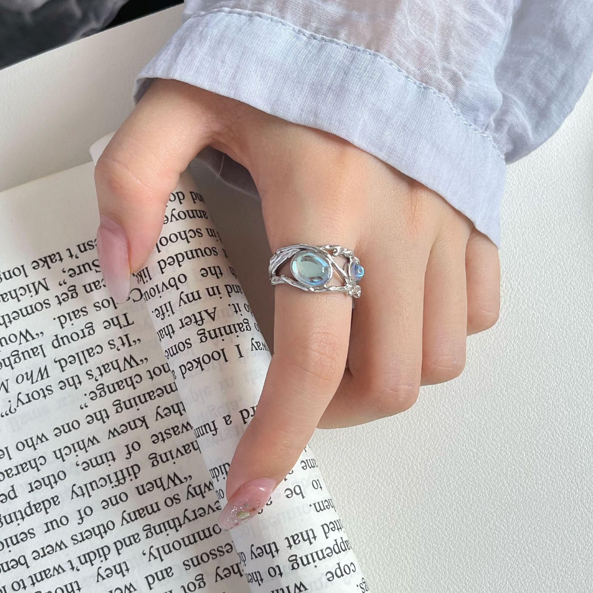 Elegant Adjustable Moonstone Gradient Halo Ring - Double Stone Style Open Adjustable