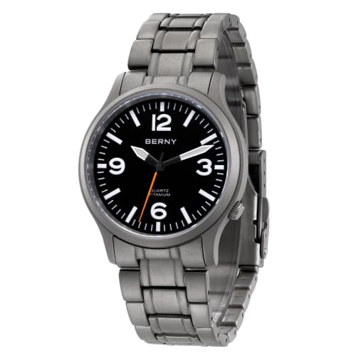 

BERNY Мужские титановые часы, Японский кварцевый механизм с плавной секундной стрелкой, VH31, Водонепроницаемость 5 АТМ, Аналоговые кварцевые часы с суперлюминесцентным сапфировым стеклом