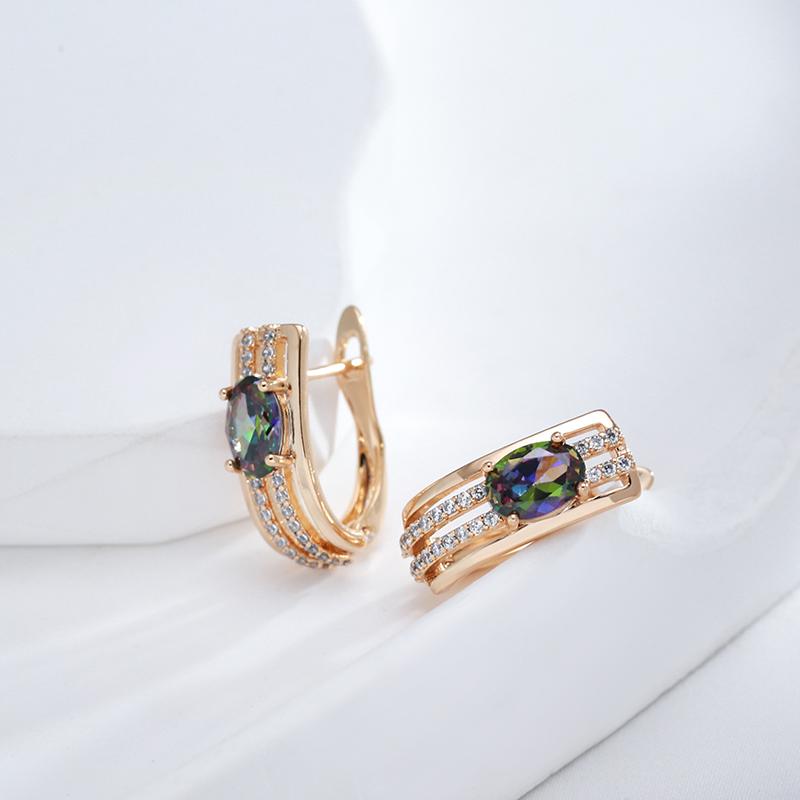 New Rose Gold Color Vintage Drop Earrings For Women Unusual Colourful Natural Zircon Earrings Fashion Daily Jewelry