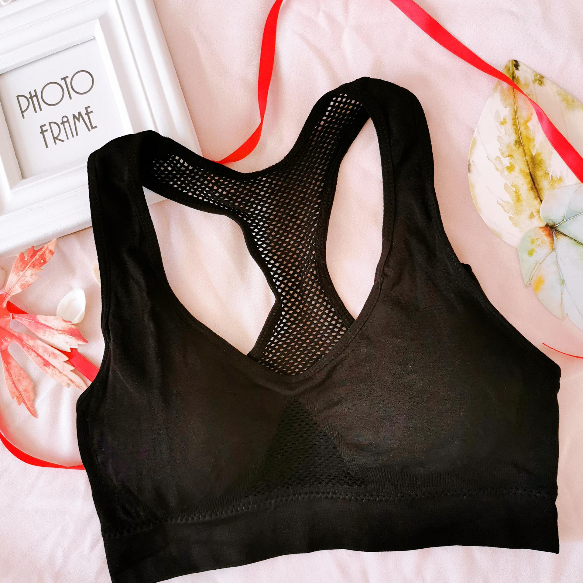 

Lace Mesh Racerback Sports Bra - Shockproof Yoga Tank Without Underwire XXL чорний