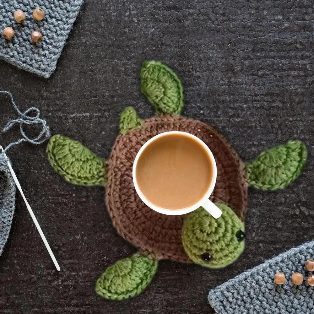Non-slip Duck Crochet Coasters Heat-resistant Turtle Shaped Drinks Placemat Animal Cup Mat Kitchen
