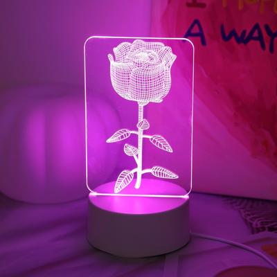3D Rose Illusion Night Light, USB Powered Perfect Birthday and Holiday Gift, Bedroom Desktop Decoration Night Light