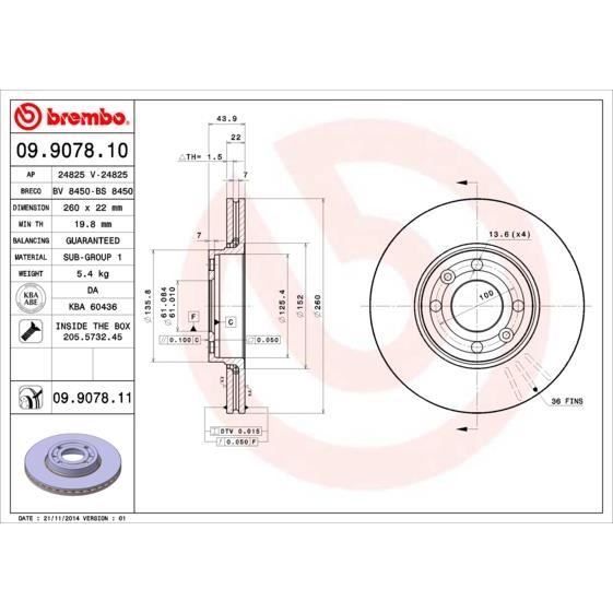 JEU DE DISQUES BREMBO 09.9078.11
