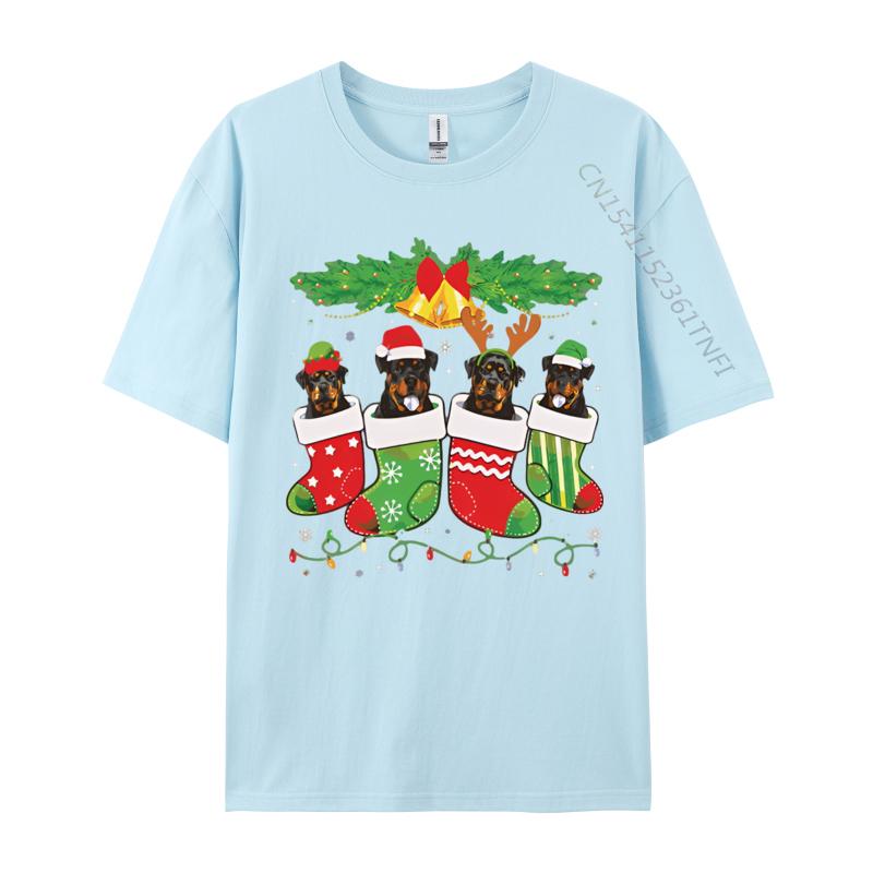 Cute Rottweiler Dog In Sock Christmas Tshirt Novelty Tops T Shirt Fashionable Cotton Unisex T Shirt Graphic T Shirts