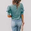 Women's Short Sleeve T-Shirt Round Neck Solid Colour Button Pullover Blouse Top Casual Undershirt