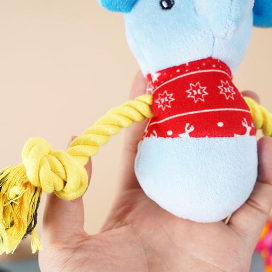 Stuffed Elephant Dog Toy with Rope Arm Squeaky Plush Animal Dog Chew Toy Interactive Tug-of-War Toy for Dogs Teeth Cleaning Puppy Teething