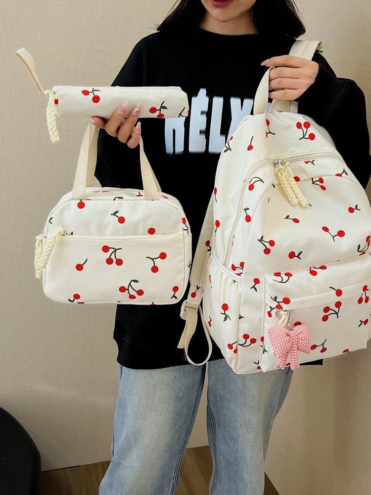 Zaino Scolastico Carino a Forma di Ciliegia e Cuore Stile Ins 2025 Set da Tre Pezzi