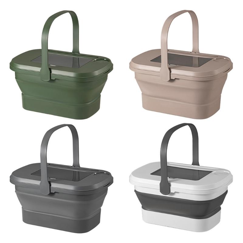 Multifunctional Folding Picnic Bucket With Lid Portable Camping Table Outdoor Travel Food Fruit Water Storage Container