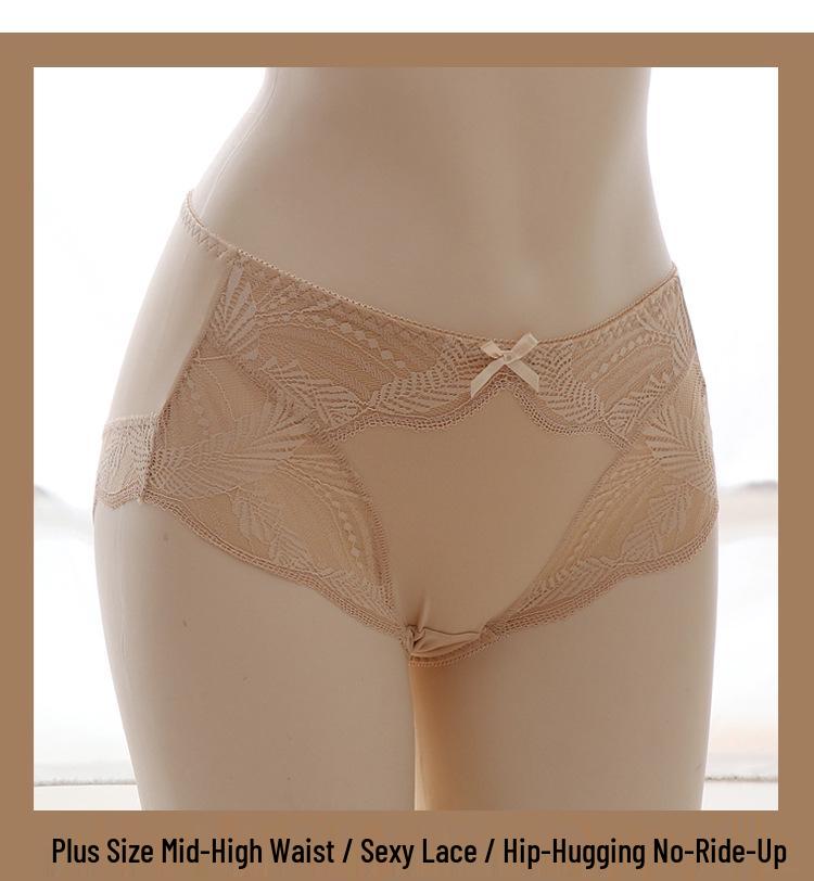 Sexy Damen-Unterwäsche in Übergröße, mittlerer Bund, nahtlos, mit Spitzenbesatz, atmungsaktiv - 200 Jin Dreieck-Slips