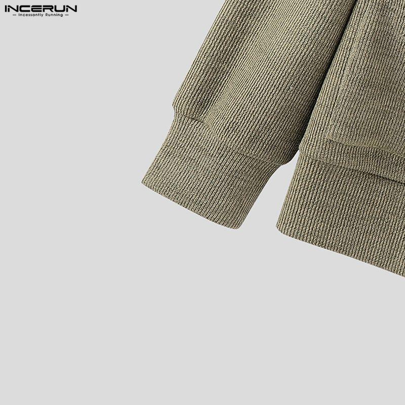 INCERUN Pulovere Subțiri Casual cu Mânecă Lungă și Guler Rever pentru Bărbați