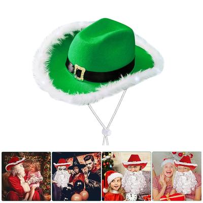 Cappello da Babbo Natale a LED Cappello da Cowboy Verde per Natale Cappello Luminoso a Tesa Larga Festivo Musicale Cappello da Festa per Festival Cosplay Copricapo