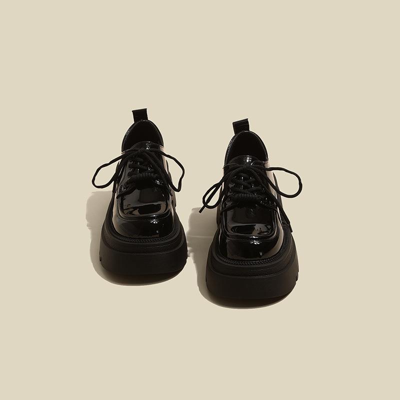 Small Leather Shoes Women's Autumn and Winter New Models Heightened Platform Black Lace-up Mary Jane