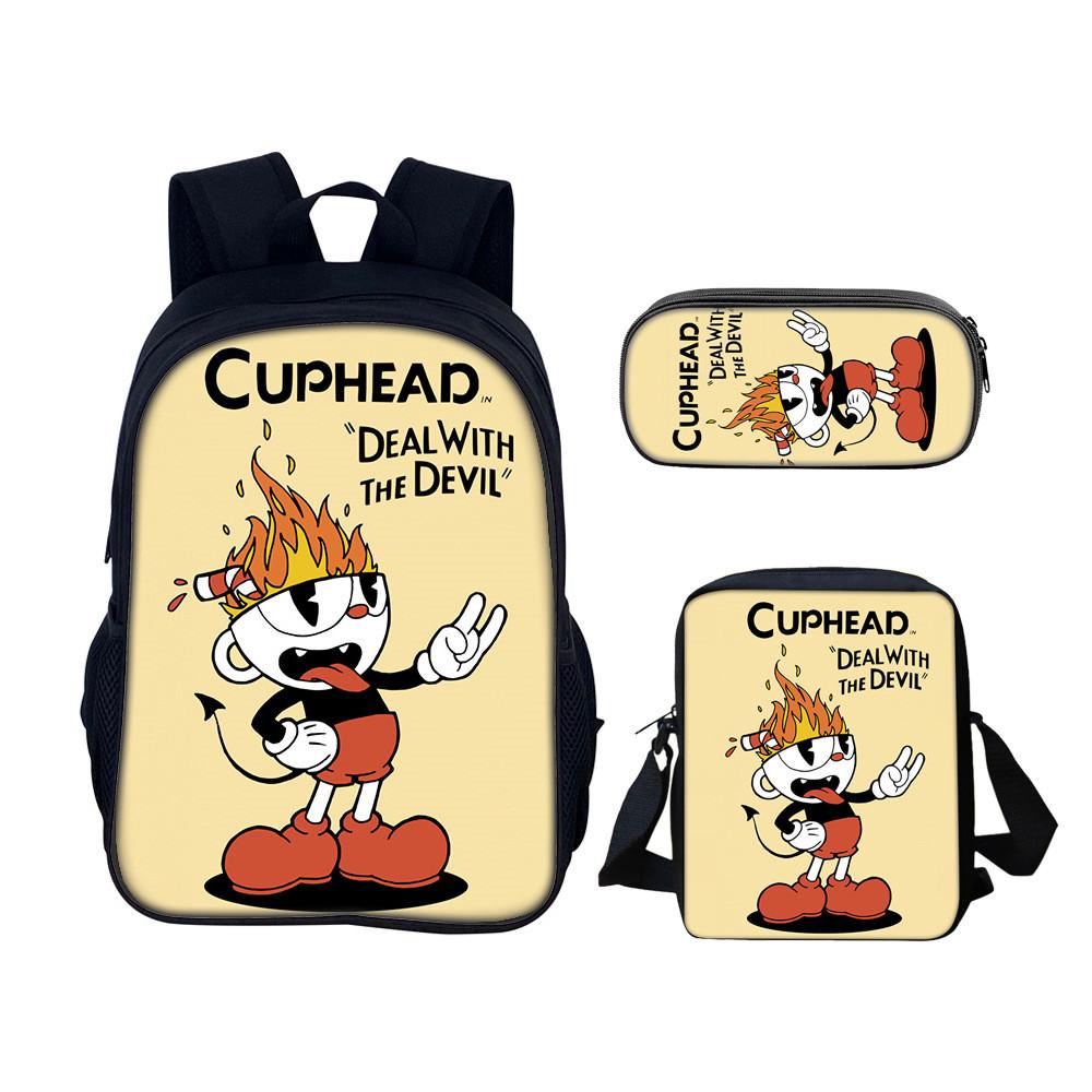 Cuphead Backpack Set For School And Travel With Nylon Construction And Multiple Compartments