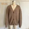 Women Sweater Coat V-Neck Long Sleeve Solid Color Single Breasted Knitting Sweater Loose Fit Warm Knitting Cardigan