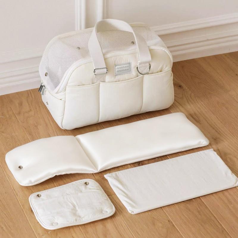 Portable Pet Carrier Bag Cats Dogs Winter Warm Breathable Mesh Striped Shoulder Handheld Travel