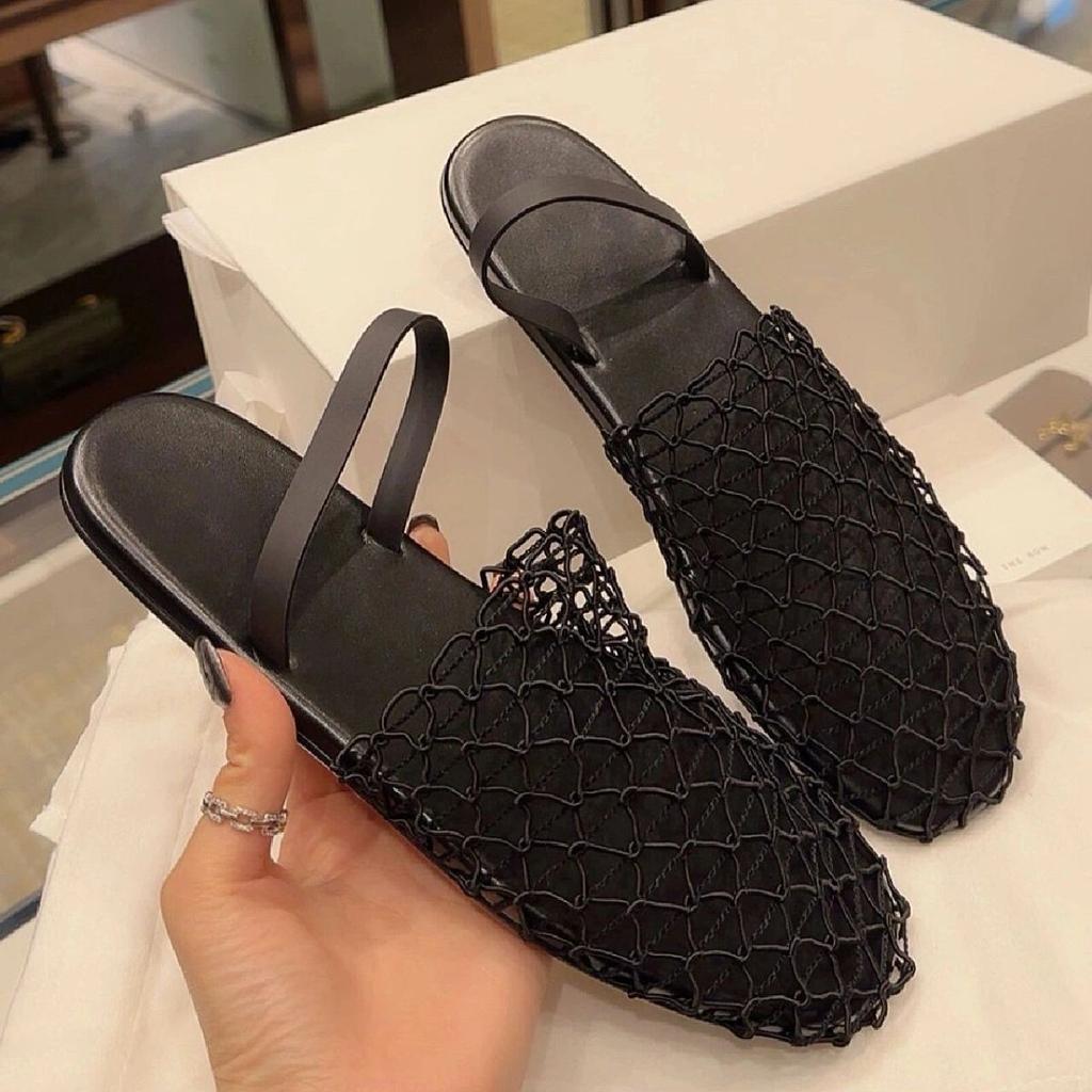 Baotou Back Strap Fishing Net Flat Sandals Roman Shoes Summer New Hollow Comfortable Beach Round Head Half Slippers