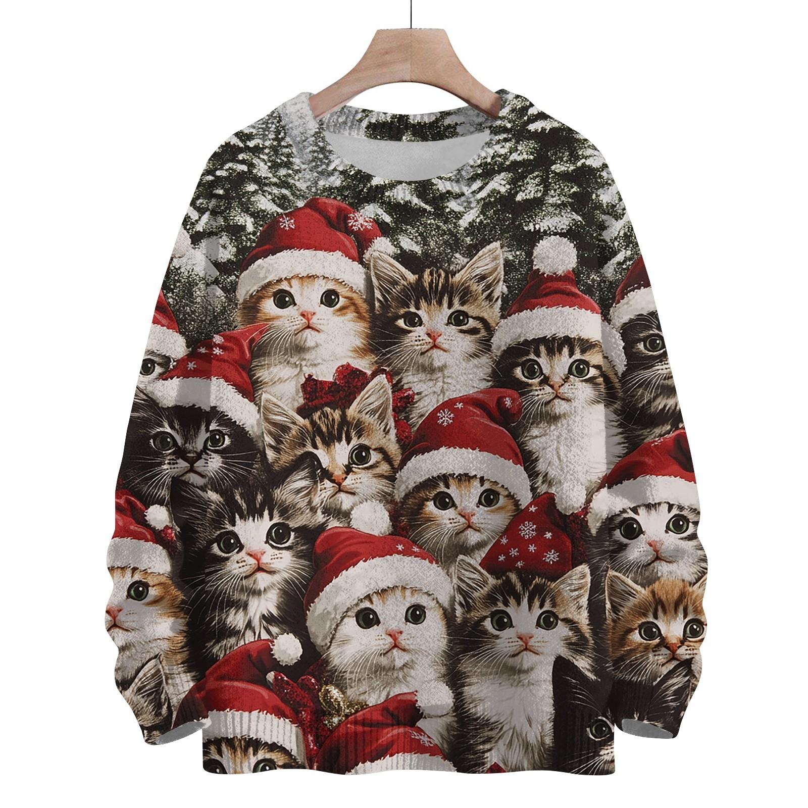 

Женская мода круглый вырез повседневный длинный рукав рождественский милый принт шерстяной трикотажный топ XXXL