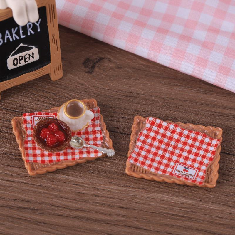 Korean Style Mini Plaid Tray & Food Toy Ornaments - Handmade Resin Hair Accessories