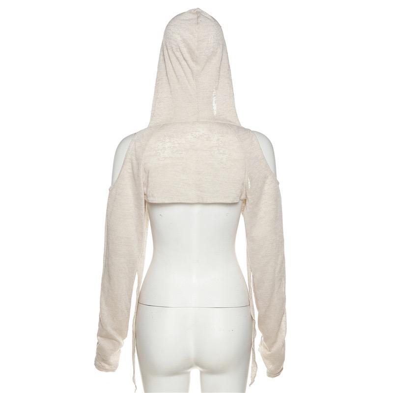 Trička s dlouhým rukávem a kapucí Sexy trička Harajuku Ženy Y2k Estetický Grunge Streetwear Crop Top Tenký Cardigan