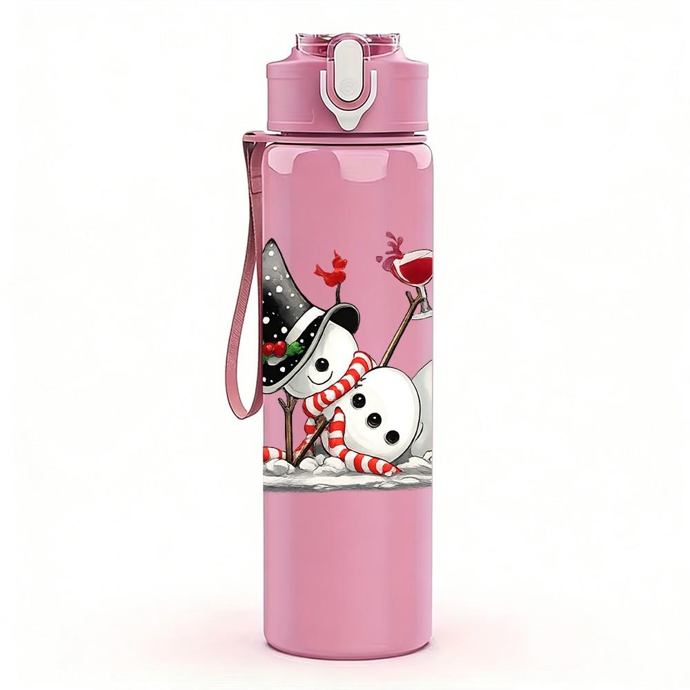 1PC Snowman Christmas Sleigh Art Print 750ml Color Plastic Sports Water Bottle Leakproof Flip Straw Lid Suitable for Sports Office Home Use