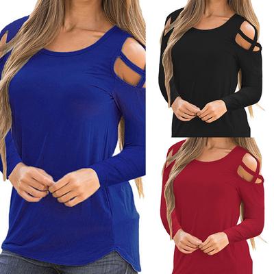 Γυναικεία Μπλούζα Μπλουζάκι Μακρυμάνικη με Λουράκια και Ανοιχτούς Ώμους Μονόχρωμη