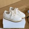 Womens Chunky Sole White Sneakers With 5cm Platform Height Round Toe Lace-Up Casual Shoes Daily Wear