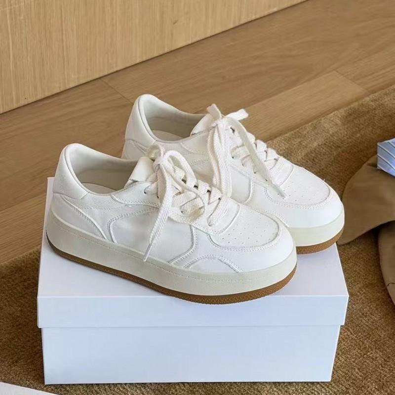 Womens Chunky Sole White Sneakers With 5cm Platform Height Round Toe Lace-Up Casual Shoes Daily Wear