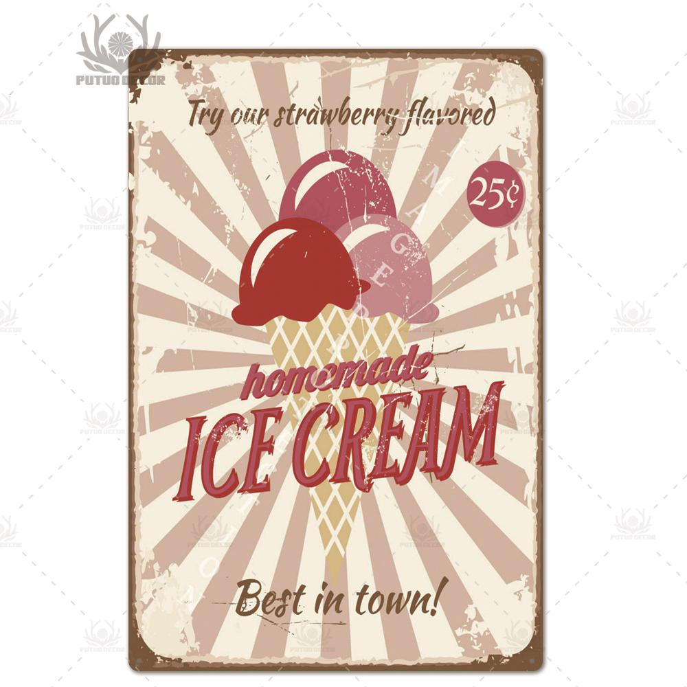 Putuo Decor Ice Cream Tin Sign Plaque Metal Plate Vintage Ice Lolly Retro Wall Art Poster for Dessert Shop Iron Painting