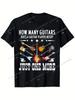 MenS Black TShirt with How Many Guitars Does a Guitar Player Need Just One More Graphic Funny Guitarist Musician Tee