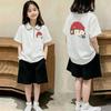 Girls' Trendy Polo T-Shirt Set - Short-Sleeve Lapel Shirt and Casual Summer Two-Piece for Medium and Large Children.
