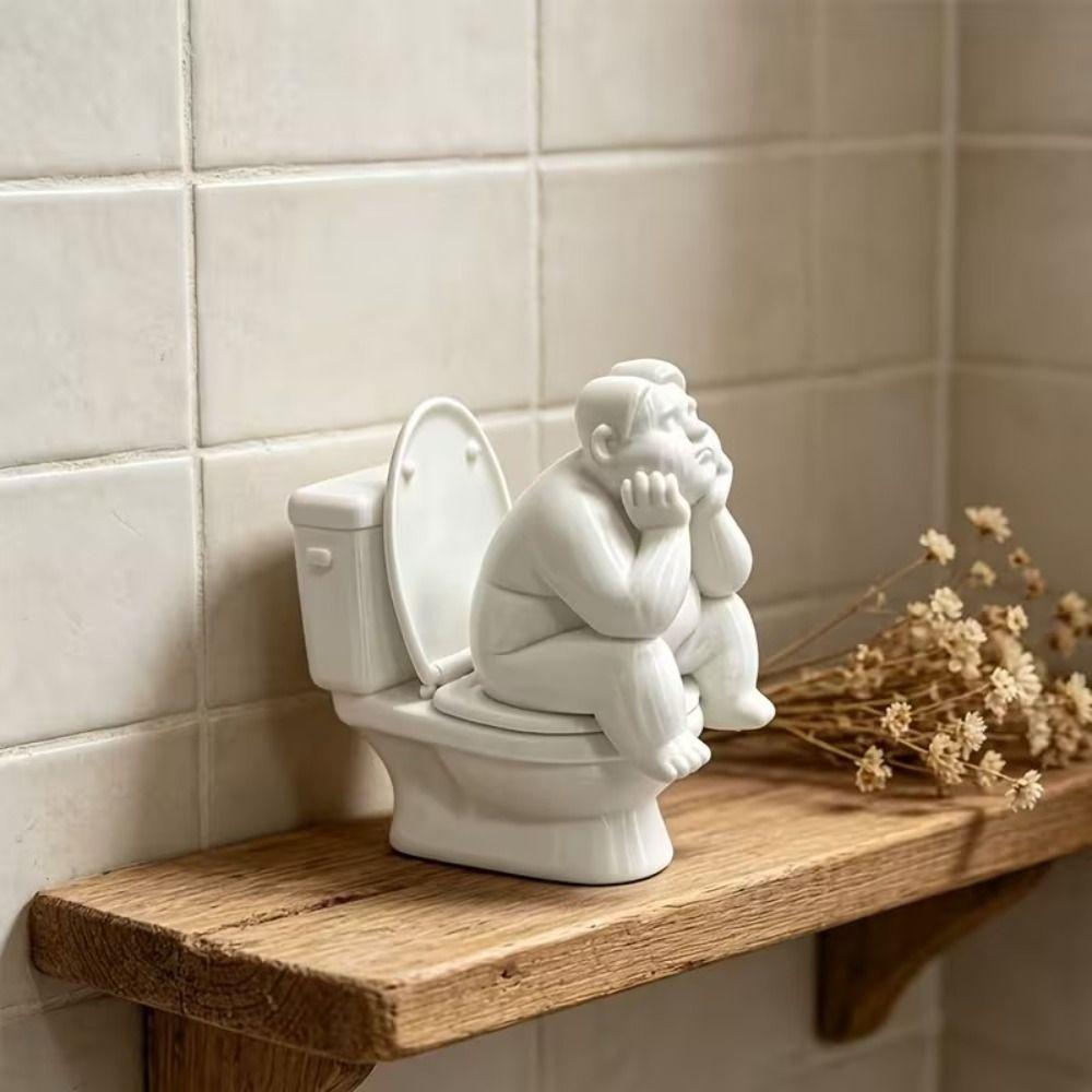3D Printed Toilet Thinker Figurine Cute Desktop Small Ornament Gift for Friends