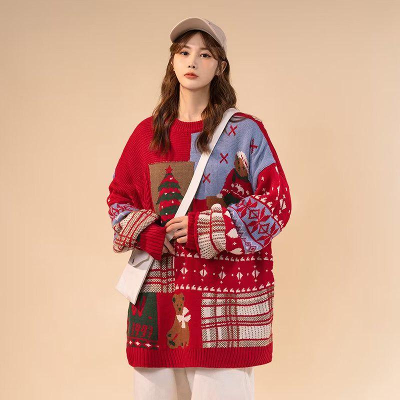 

Женский свитер свободного кроя в трендовом стиле Харадзюку с длинными рукавами Large красный