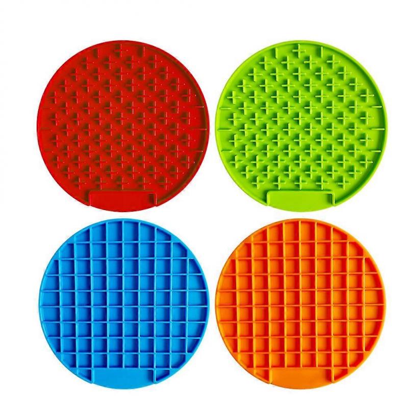 Dog Slow Eat Mat Silicone Feeding Cushion for Pets 3Pcs Red Round Style
