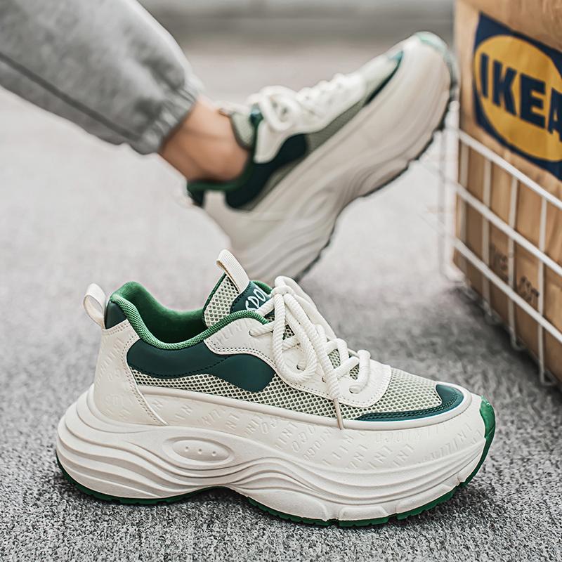 Thick-soled men's casual sports shoes 2025 New mesh lace-up breathable loafers Men's fashionable walking shoes