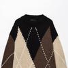 European Plaid Color Block Round Neck Sweater - Lazy Style