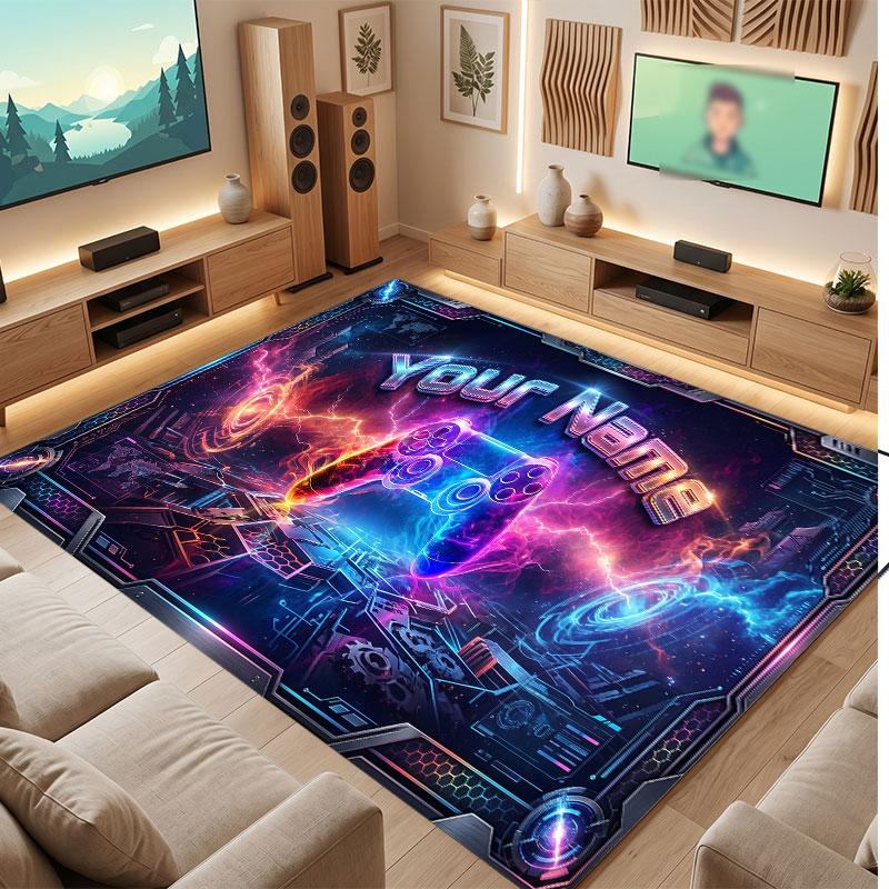 Neon Colorful Theme Crystal Velvet Floor Rug Personalized Custom Name Text Warm Carpet Home Decoration