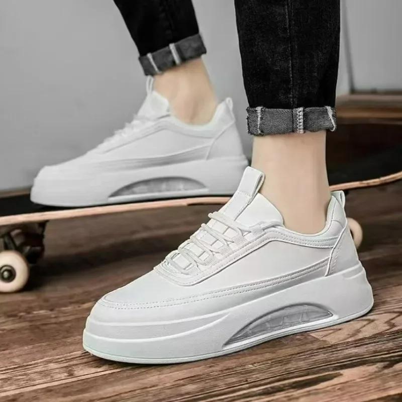 Модные мужские повседневные кроссовки однотонные модные белые туфли на платформе — фото 6