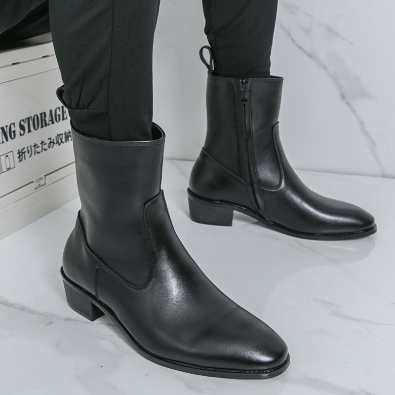 Classic Comfy Ankle Boots Botas Men's Casual Leather Chelsea Boots New Design High Top Shoes Pointed Toe Business Shoes