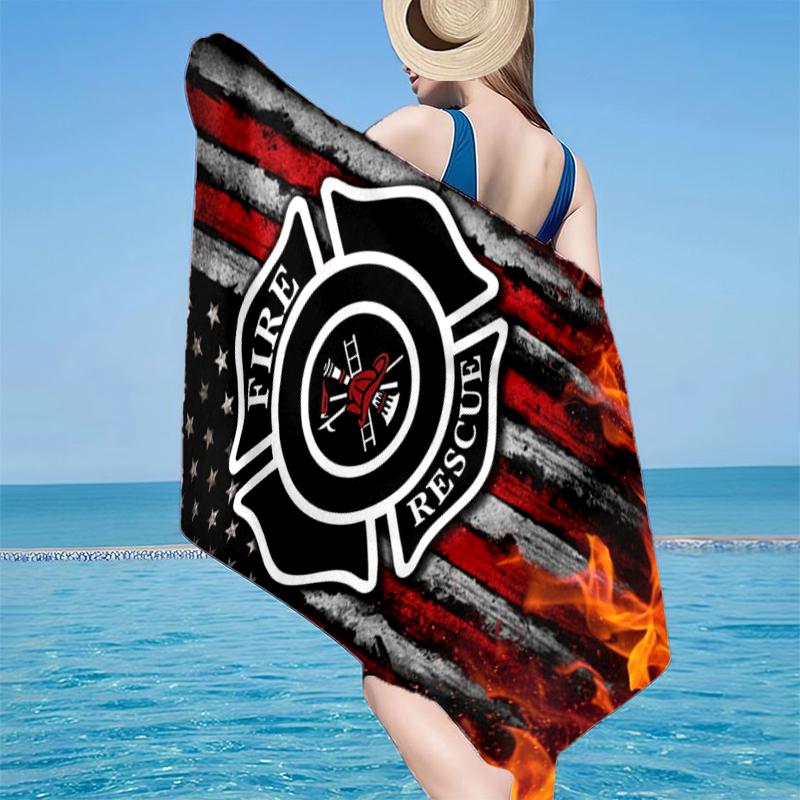 Firefighter Braving Flames Beach Towel, Super Soft Microfiber, Gift for Her/Him, Birthday, for Pool, Beach, Travel, Home Decor Fan Gifts