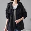trench coat women's spring and autumn Korean version casual versatile large size loose hooded medium and long jacket women's clothing